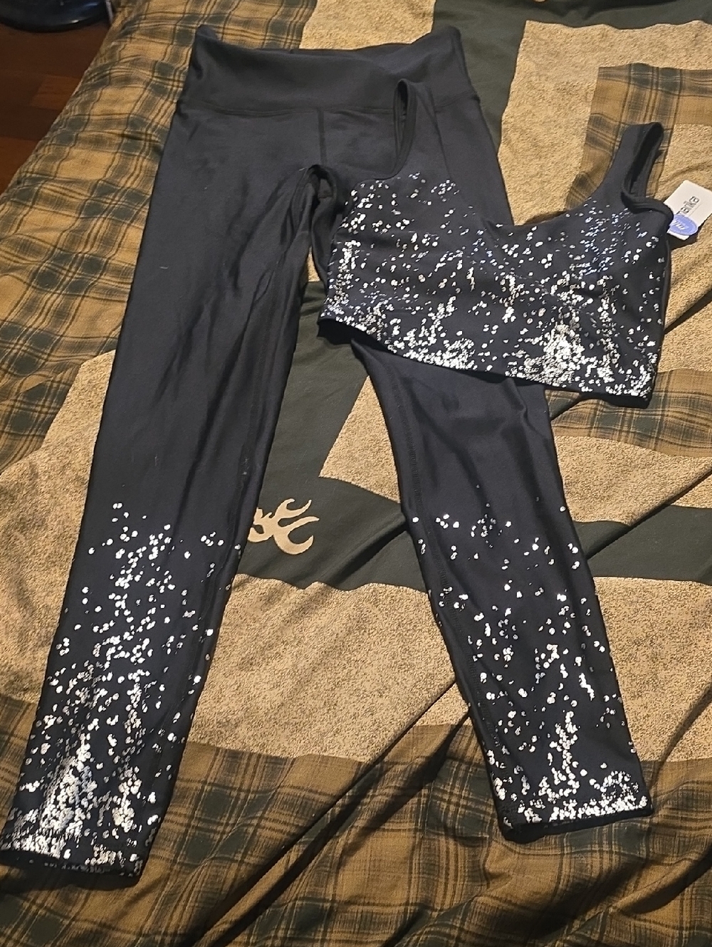 Black Printed High-Waist Leggings & Crop Tank Set Brand New Medium